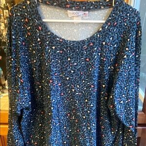 Vintage Jody Multicolor Knit Sweater Blue/Black/Salmon 2X? Ditzy Print